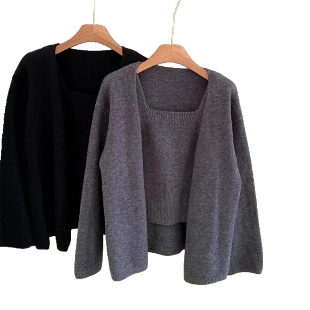 Damen Strickcardigan Offene Ärmel Bequem Grün