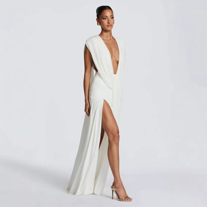Damen Wickelkleid V-Ausschnitt Geraffter Rock Norvielle