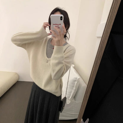 Damen Pullover V-Ausschnitt Schleifenapplikation Norvielle
