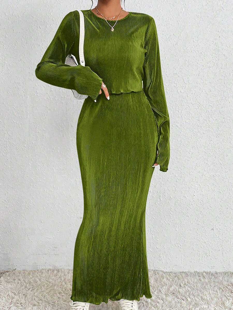 Damen Maxikleid Länge Langärmelig Elegant Norvielle