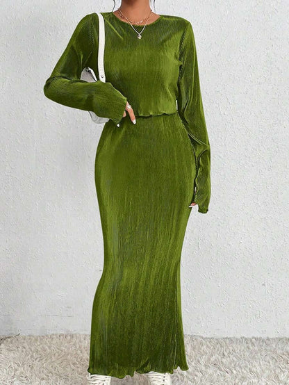 Damen Maxikleid Länge Langärmelig Elegant Norvielle