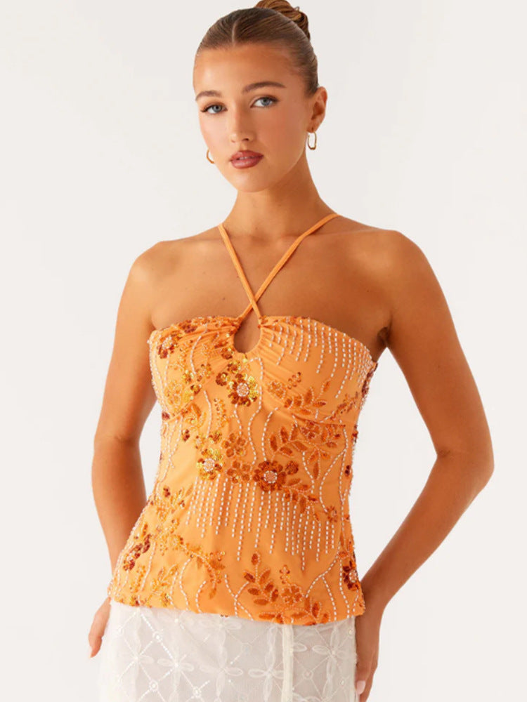 Damen Bustier-Oberteil Glitzernd Floralmuster