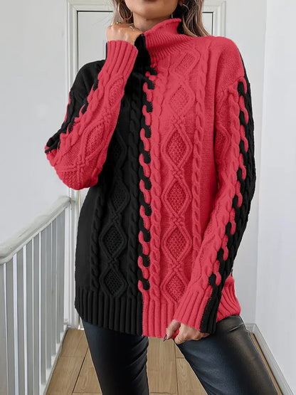 Damen Strickpullover Zopfmuster Farbwechsel Norvielle