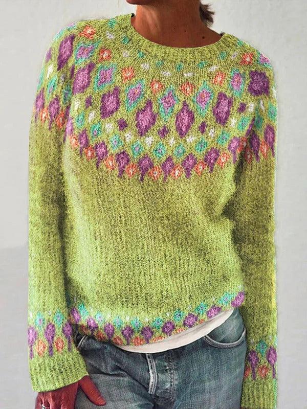 Damen Strickpullover Lebendiges Muster Komfortschnitt Norvielle