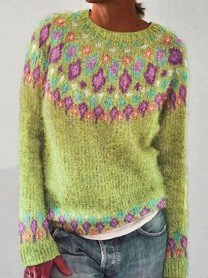 Damen Strickpullover Lebendiges Muster Komfortschnitt Norvielle