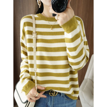 Damen Strickpullover Breite Streifen Norvielle