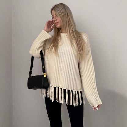 Damen Gestrickter Pulli mit Fransen
