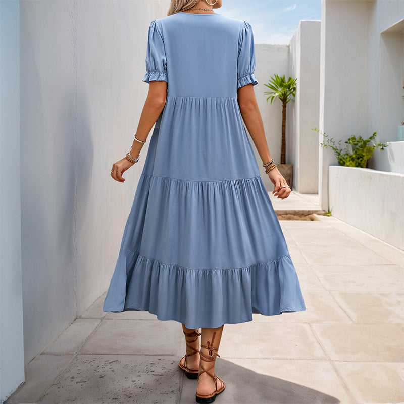 Damen Maxikleid mit Knopfverschluss und schwingendem Rock Norvielle