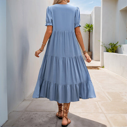 Damen Maxikleid mit Knopfverschluss und schwingendem Rock Norvielle