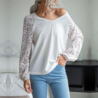 Damen Langarmshirt V-Ausschnitt Strukturierte Ärmel Details Beige - Norvielle