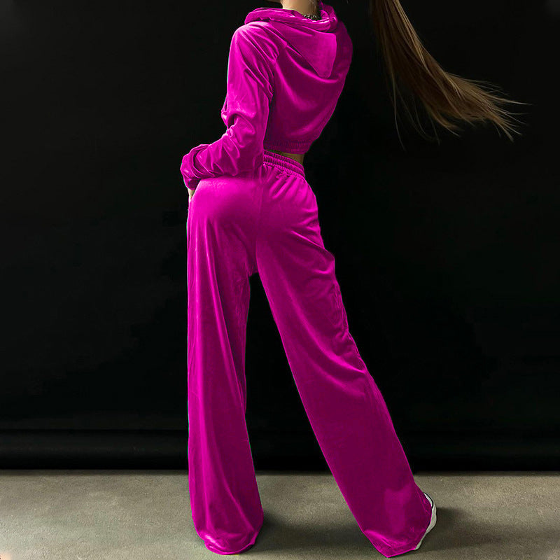 Damen Velour Jogginganzug Hoch Bund