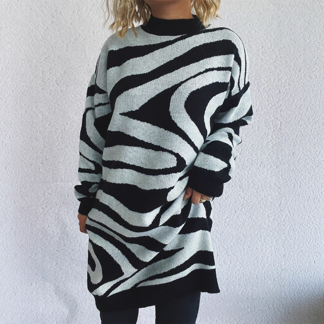 Damen Oversized Strickpullover Zebramuster Norvielle