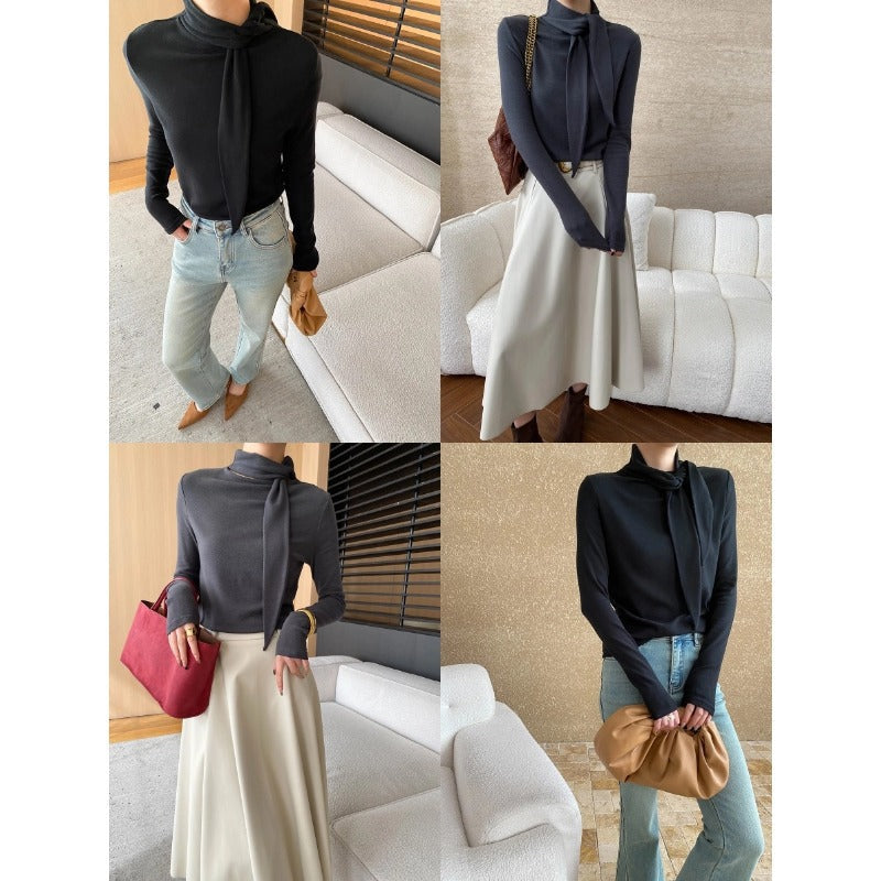 Damen Elegantes Longsleeve Wickelkragen Norvielle