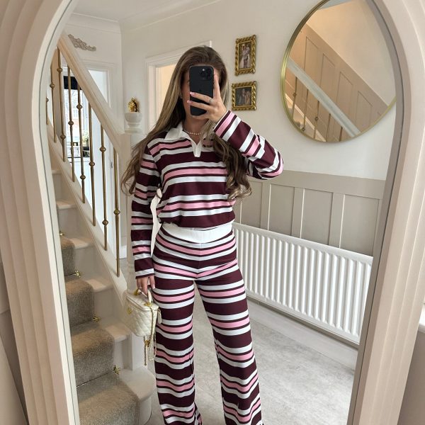 Damen Freizeit-Set Gestreift Pullover Weite Hose Norvielle