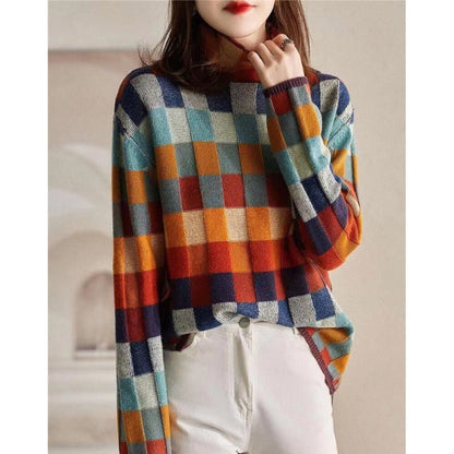 Damen Oversized Pullover Karomuster Norvielle
