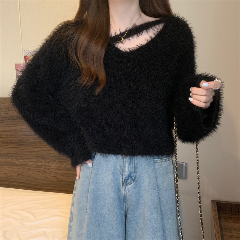 Damen Pullover Flauschig V-Ausschnitt Lässig Norvielle