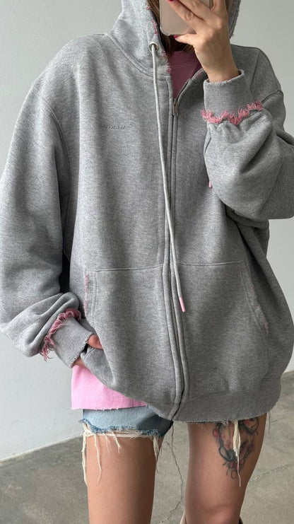 Damen Oversized Hoodie mit Fransen Bequem Norvielle