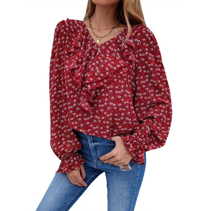 Damen Bluse Rüschendetails Floralmuster