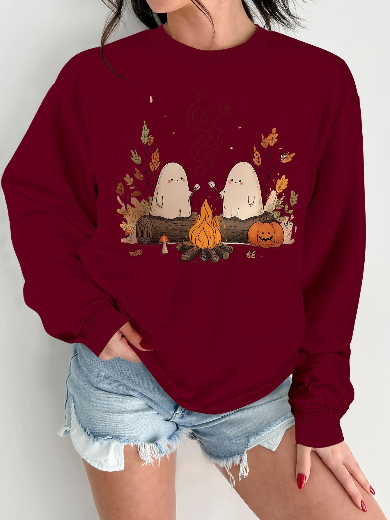 Damen Sweatshirt Gruselmotiv Bequem Norvielle