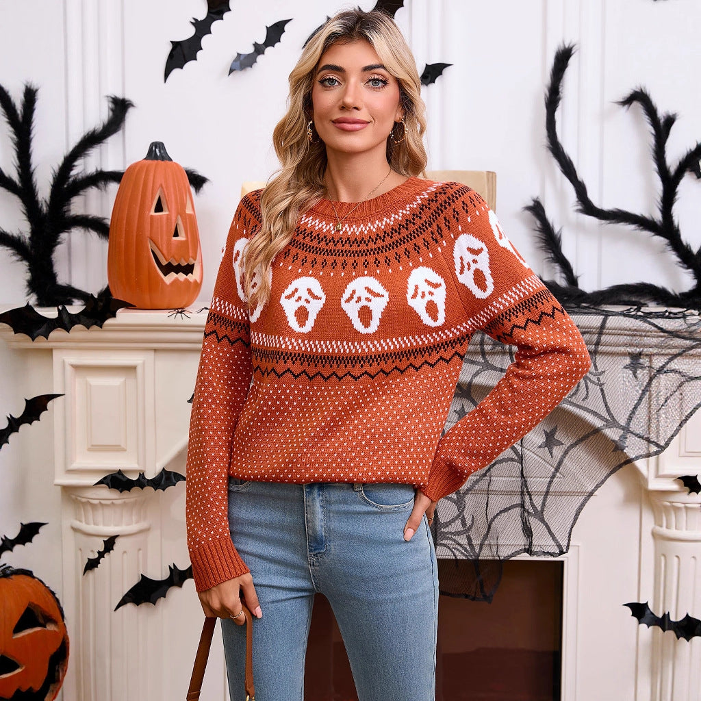 Damen Strickpullover Gemustert Halloween-Motiv Norvielle