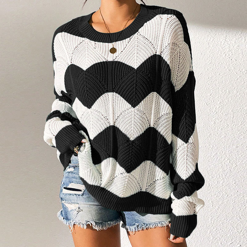Damen Strickpullover Gewelltes Muster Weite Passform Norvielle - Norvielle