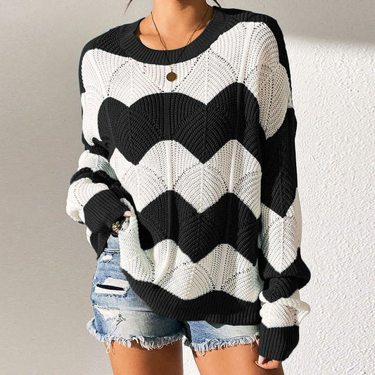 Damen Strickpullover Gewelltes Muster Weite Passform Norvielle - Norvielle