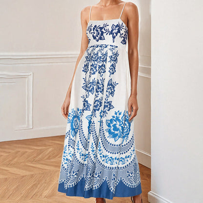 Damen Maxi-Kleid Florales Design Schwingender Rock