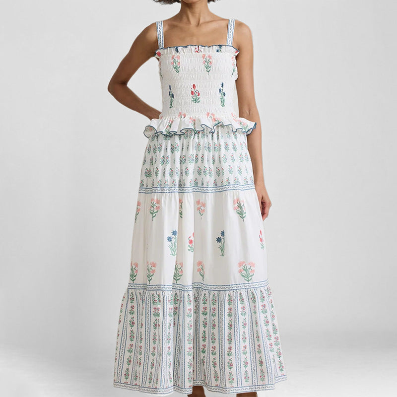 Damen Maxikleid Rüschendetails Floralmuster