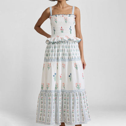 Damen Maxikleid Rüschendetails Floralmuster