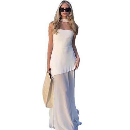 Damen Maxikleid Asymmetrisch Spitze