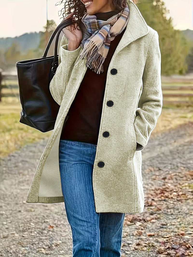 Damen Wollmantel Modern Kragen Praktische Taschen