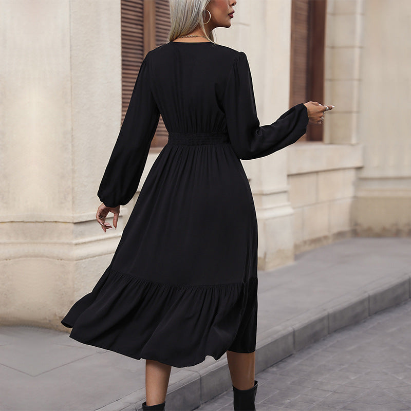Damen Midi-Kleid V-Ausschnitt Rüschen Norvielle
