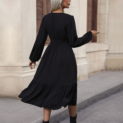 Damen Midi-Kleid V-Ausschnitt Rüschen Norvielle