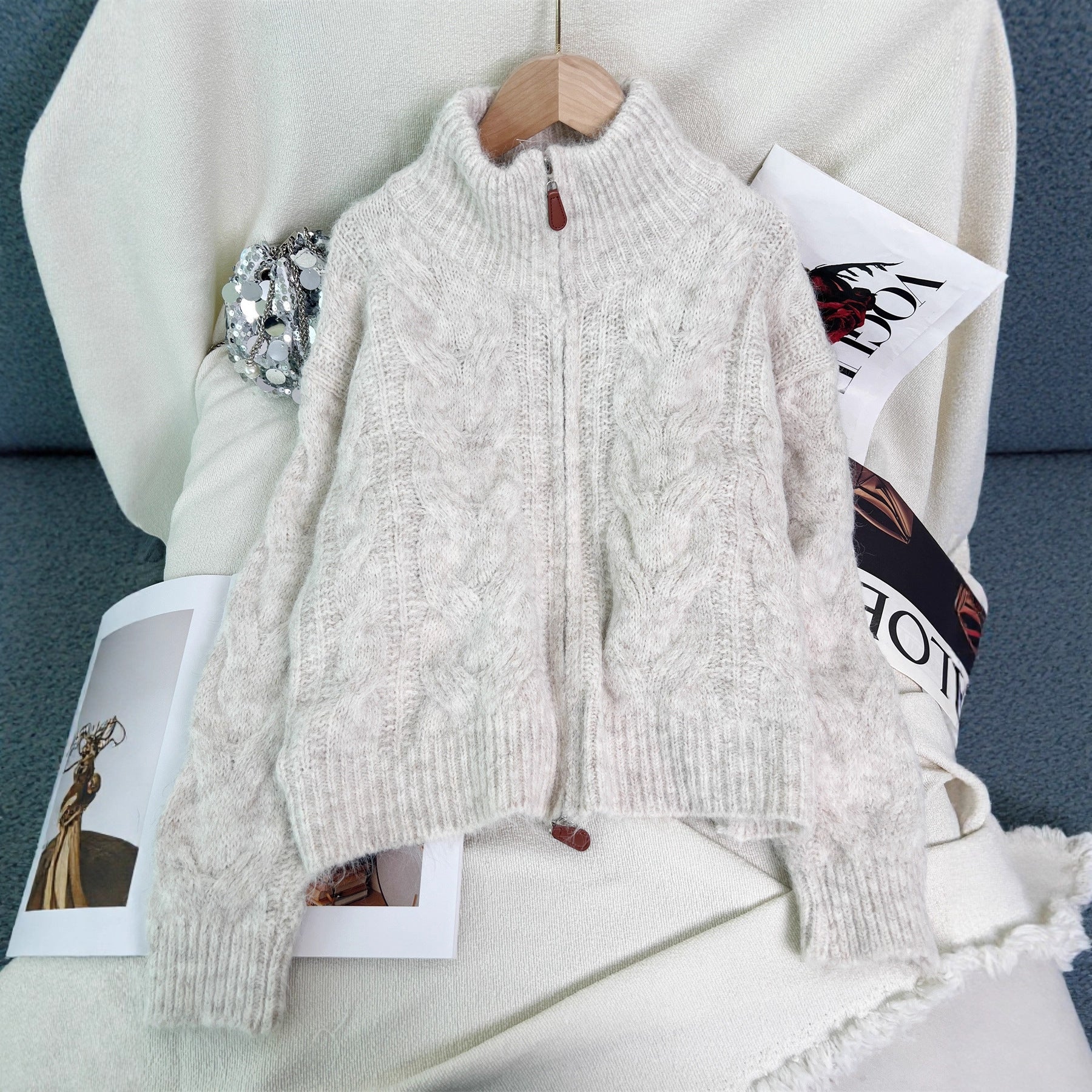 Damen Strickjacke Strukturiertes Zopfdesign Norvielle - Norvielle