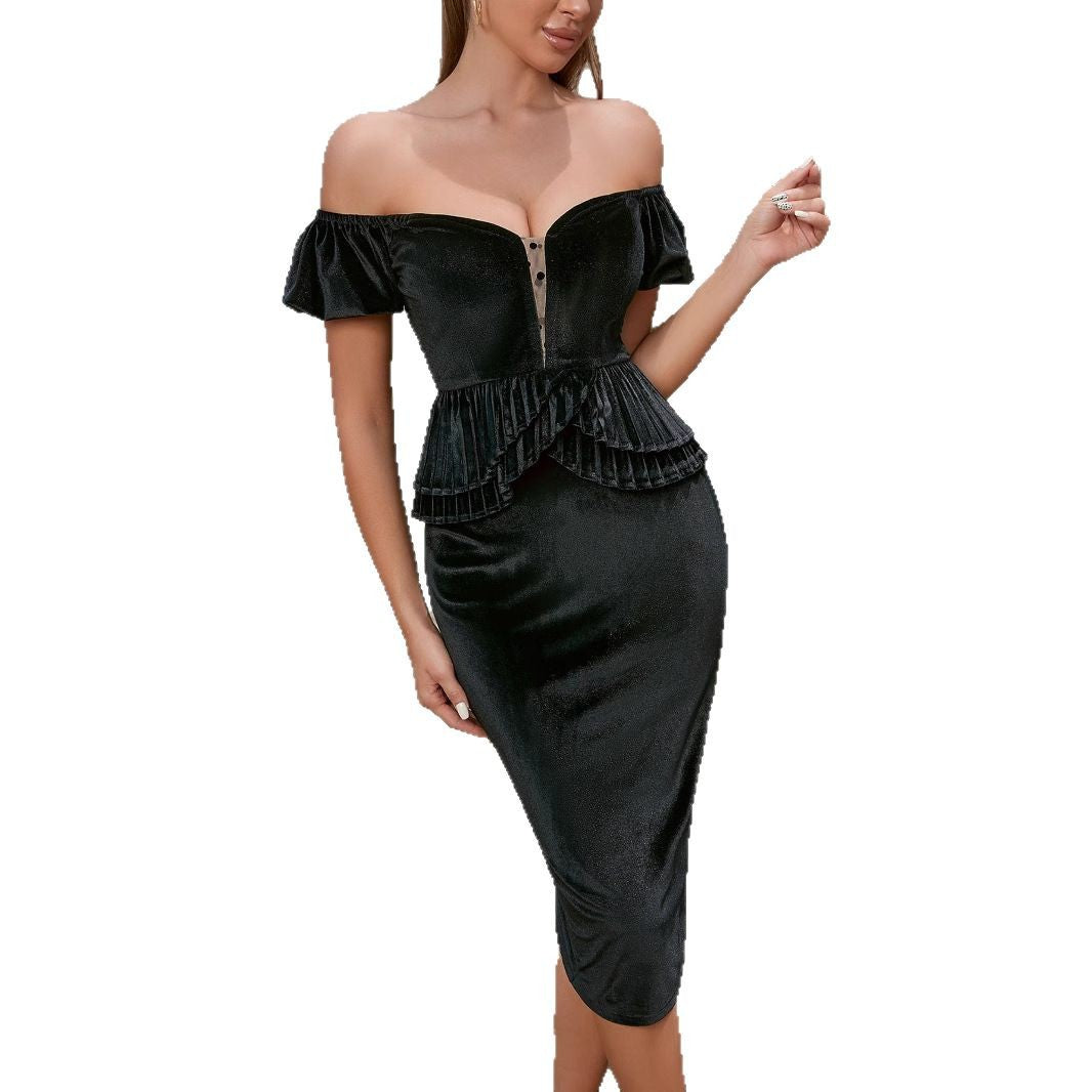 Damen Abendkleid Tailliert Schulterfrei Rüschendetails Norvielle