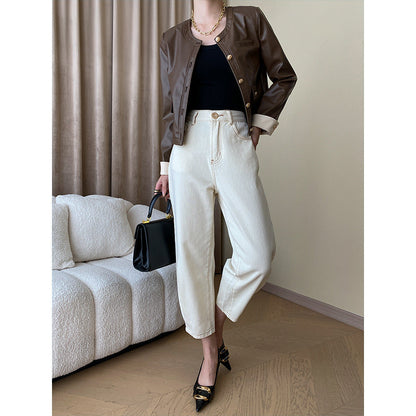 Damen Kunstlederjacke Diagonalschnitt