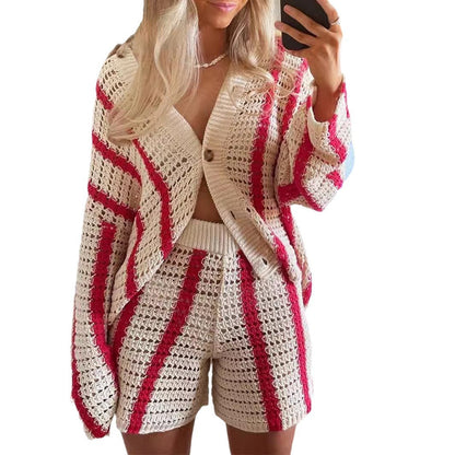 Damen Strickjacke Offene Maschenstruktur Streifenmuster Norvielle