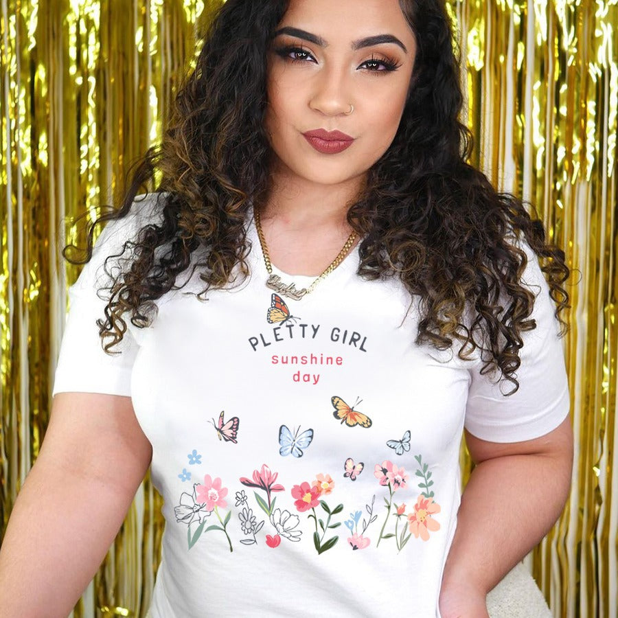 Damen T-Shirt Blumendruck Weiß - Norvielle