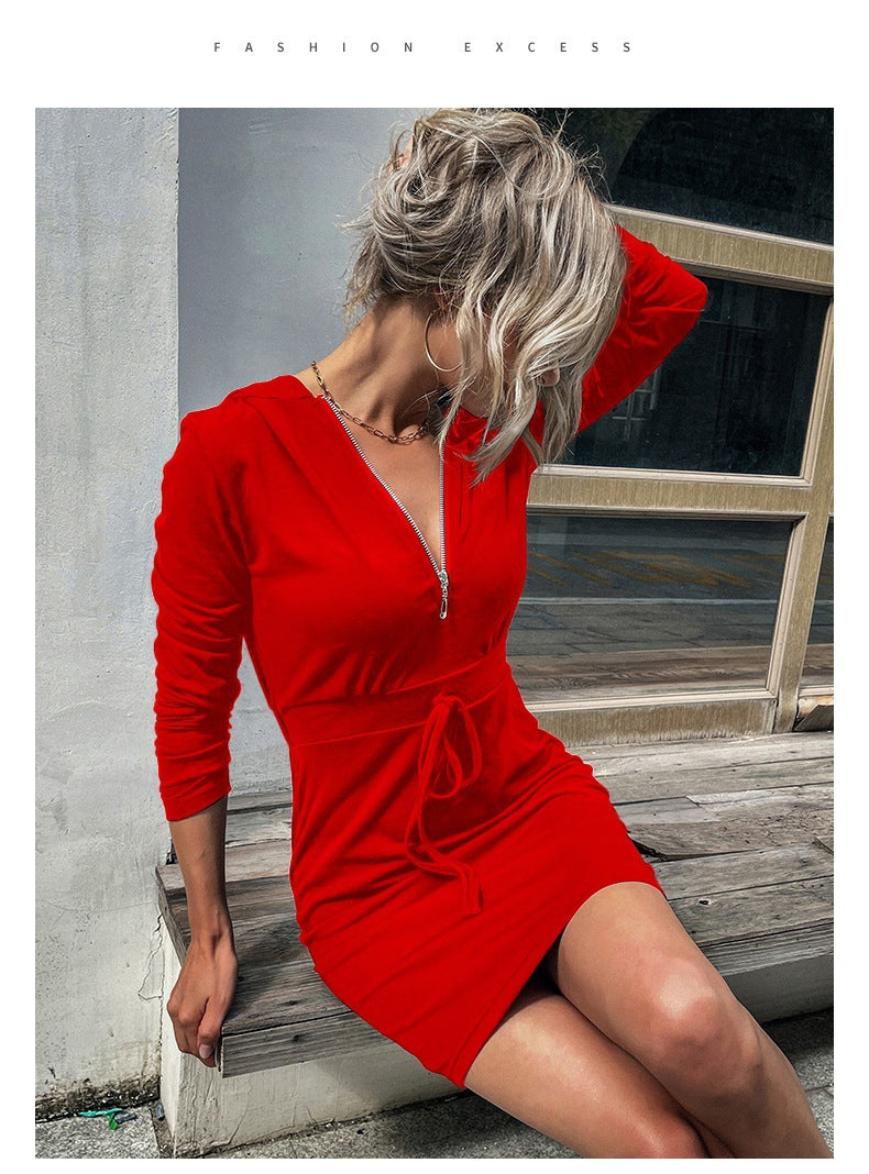 Damen Sportkleid Reißverschluss Regulierbarer Gürtel Norvielle