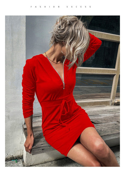 Damen Sportkleid Reißverschluss Regulierbarer Gürtel Norvielle