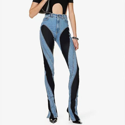 Damen High-Waist Jeans mit Schlitzen Schwarz Norvielle - Norvielle