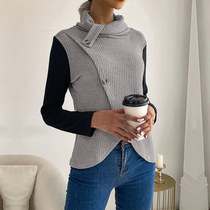 Damen Strickpullover Asymmetrisch Dekorativer Kragen Norvielle