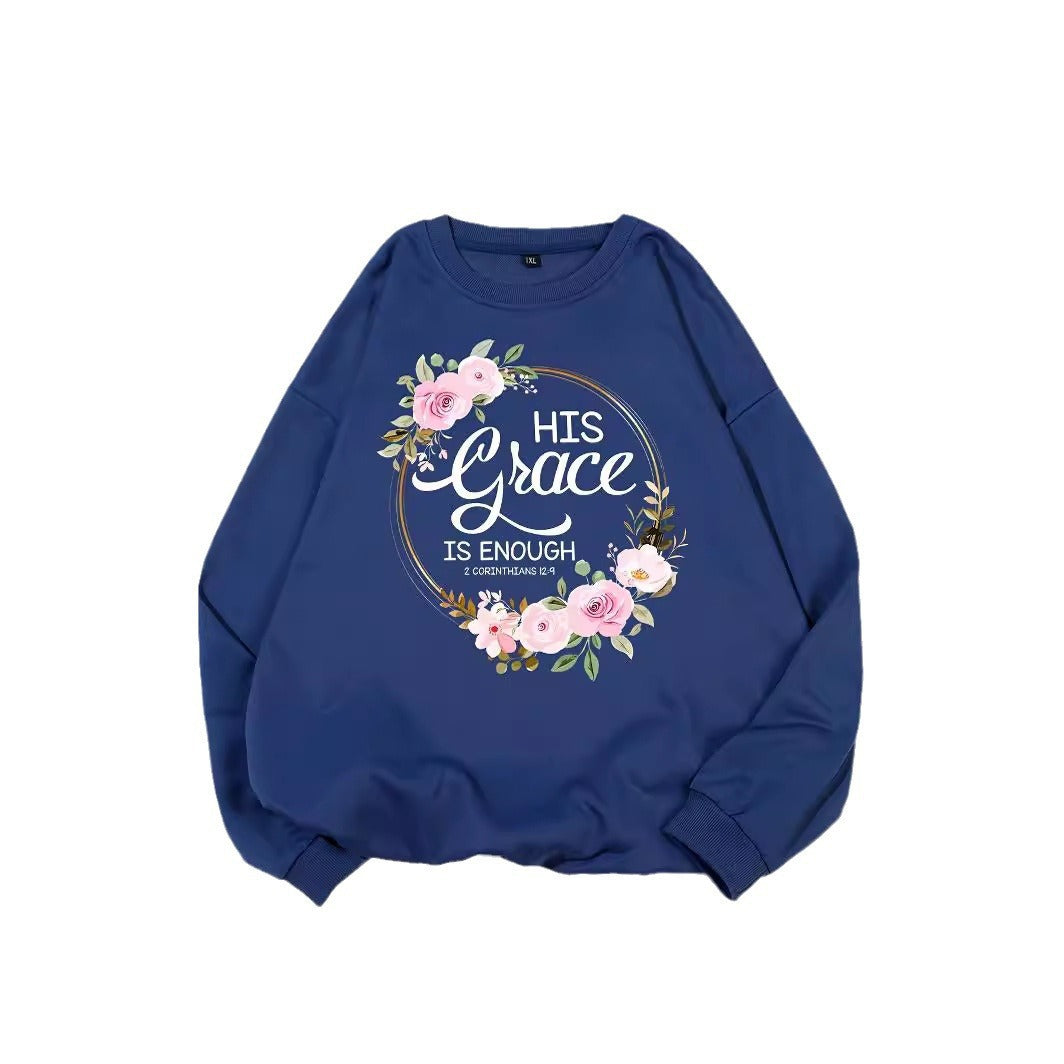 Damen Sweatshirt Florales Design Motivierender Schriftzug