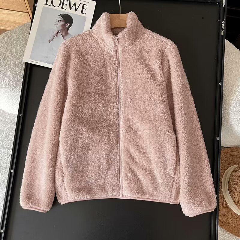 Damen Fleecejacke Flauschig Hochkragen Reißverschluss Norvielle