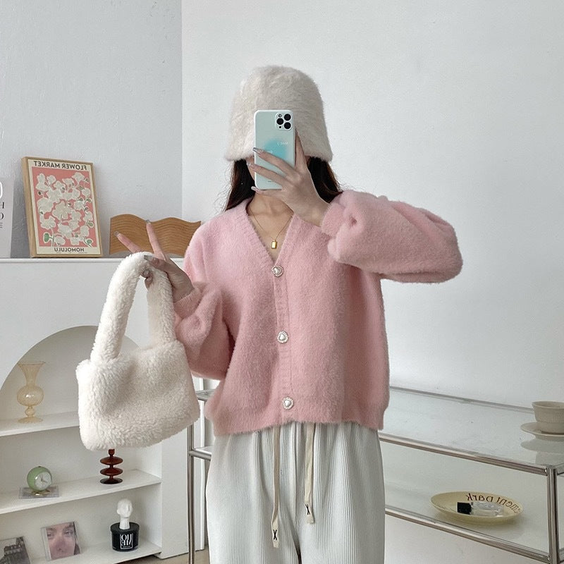 Damen Cardigan V-Ausschnitt Herzknöpfe Norvielle