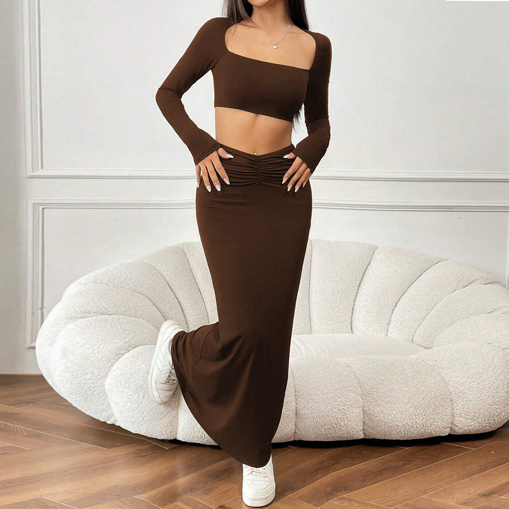 Damen Crop- und Maxirock Set mit Raffungen