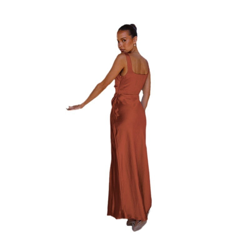 Damen Maxikleid mit seitlichem Schlitz und schmalen Trägern Norvielle