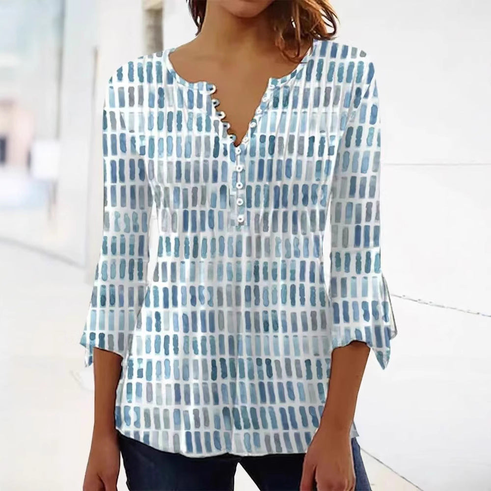 Damen Bluse Modernes Grafikdesign Knopfdetails