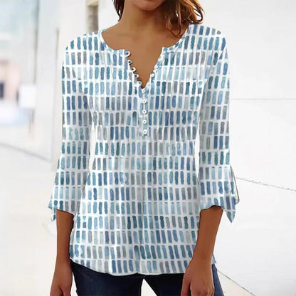 Damen Bluse Modernes Grafikdesign Knopfdetails