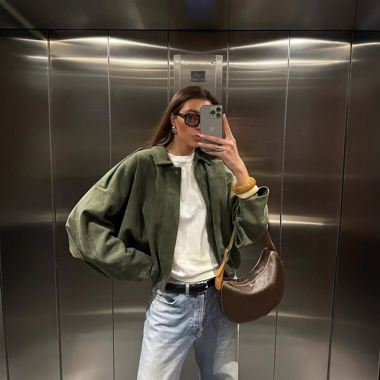Damen Oversized Jacke Weiches Wildlederimitat